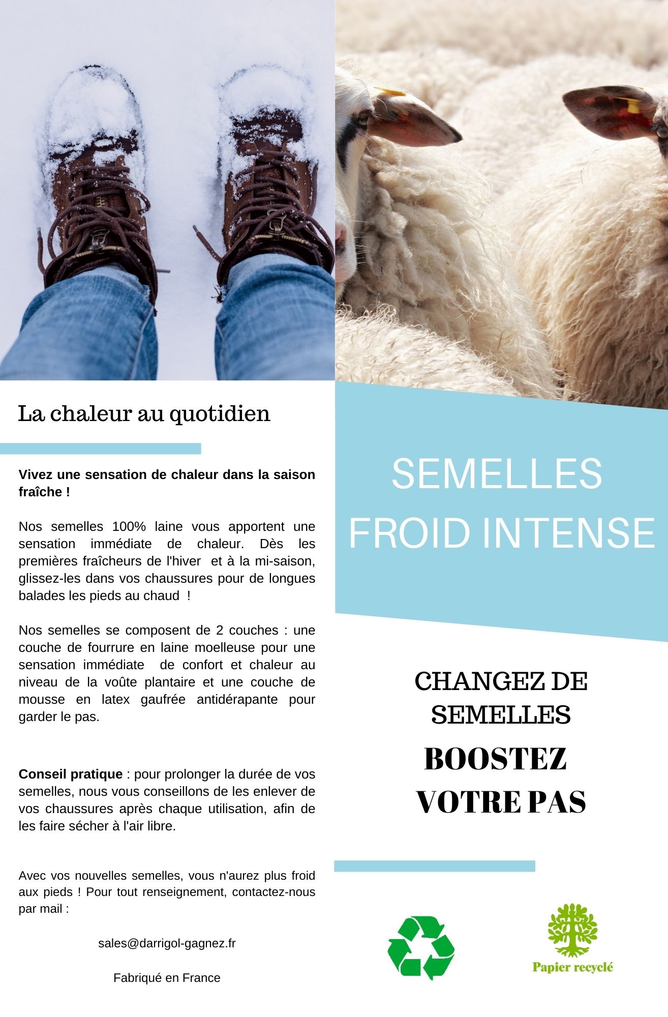 SEMELLE CHAUSSURE LAINE FROID HIVER